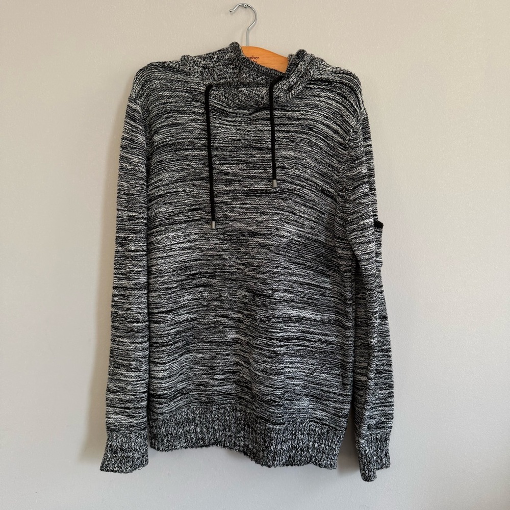 Stylish Black Gray Men’s Cotton Blend Knit Sweater Hoodie Pullover Top Size L